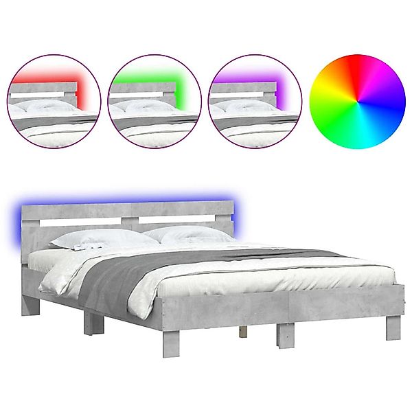 vidaXL Bettgestell mit Kopfteil LED-Beleuchtung Betongrau 150x200 cm 320754 günstig online kaufen