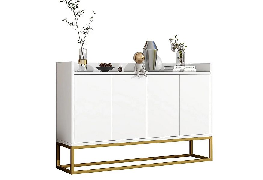 Merax Sideboard mit verstellbaren Einlegeböden und goldenen Metallrahmen, K günstig online kaufen