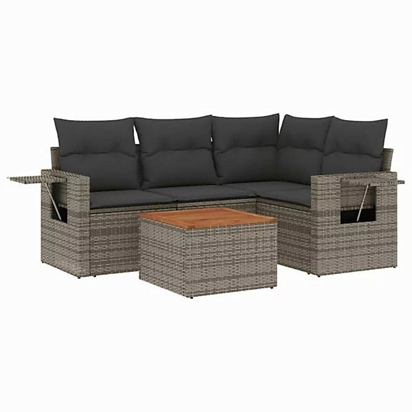 vidaXL Sofaelement 5-tlg. Garten-Sofagarnitur mit Kissen Grau Poly Rattan ( günstig online kaufen