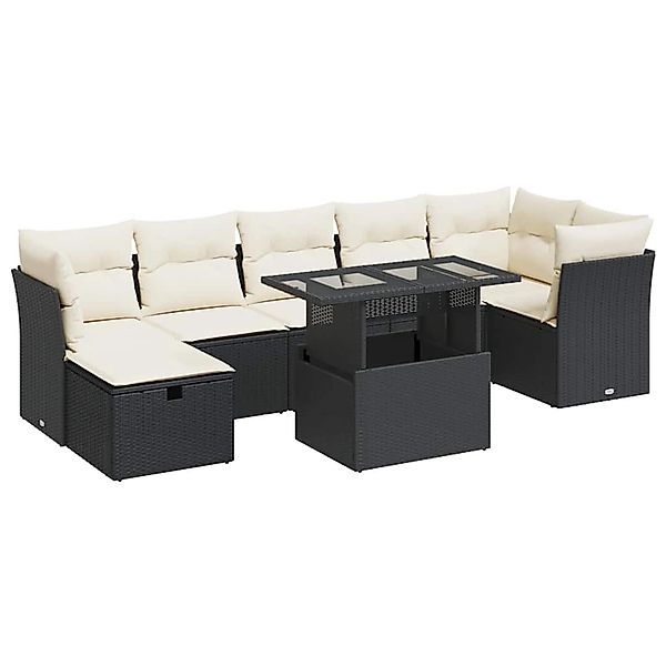 vidaXL 8-Tlg Garten-Sofagarnitur mit Kissen Schwarz Poly Rattan 3327786 günstig online kaufen