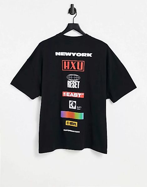 ASOS DESIGN – Oversized T-Shirt in Schwarz mit Textprint auf dem Rücken günstig online kaufen