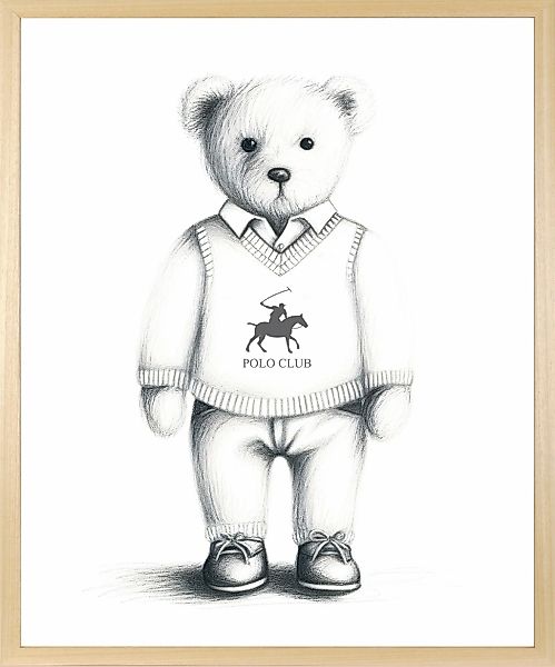 queence Bild mit Rahmen "Vintage Polo Teddy Bär in Pullunder" Bär  Bären  F günstig online kaufen