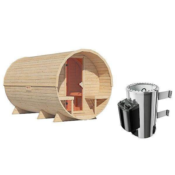 Karibu Fasssauna-Set Talea XXL mit Ofen 3,6 kW Integriert günstig online kaufen