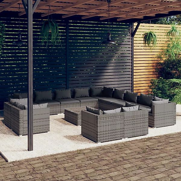 Vidaxl 14-tlg. Garten-lounge-set Mit Kissen Grau Poly Rattan günstig online kaufen