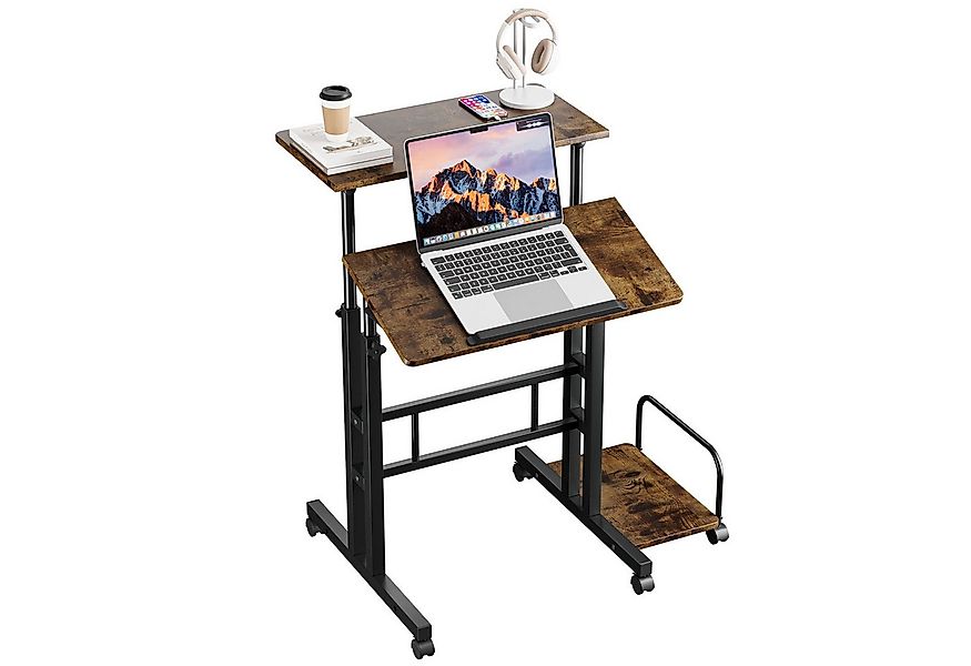OUNUO Schreibtisch Laptoptisch Höhenverstellbar mit Rollen und kippbarer Ti günstig online kaufen