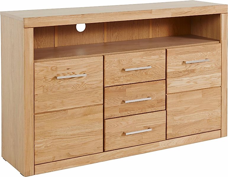 Home affaire Sideboard "Ribe,130cm breit,80cm hoch,Oberplatte Holz massiv,6 günstig online kaufen
