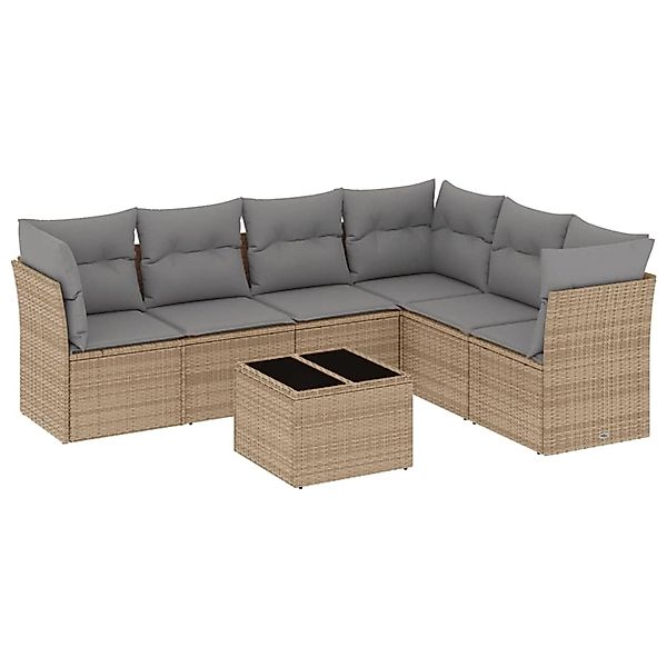 vidaXL 7-Tlg Garten-Sofagarnitur mit Kissen Beige Poly Rattan 3217689 günstig online kaufen