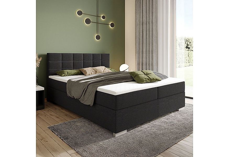 Juskys Boxspringbett Seattle, 180x200 cm, mit Stoff-Bezug, Federkernmatratz günstig online kaufen