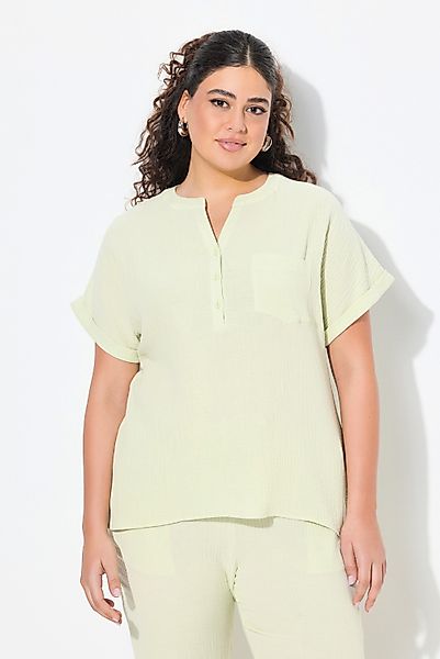 Ulla Popken Druckbluse Musselin-Bluse Oversized Tunika-Ausschnitt günstig online kaufen