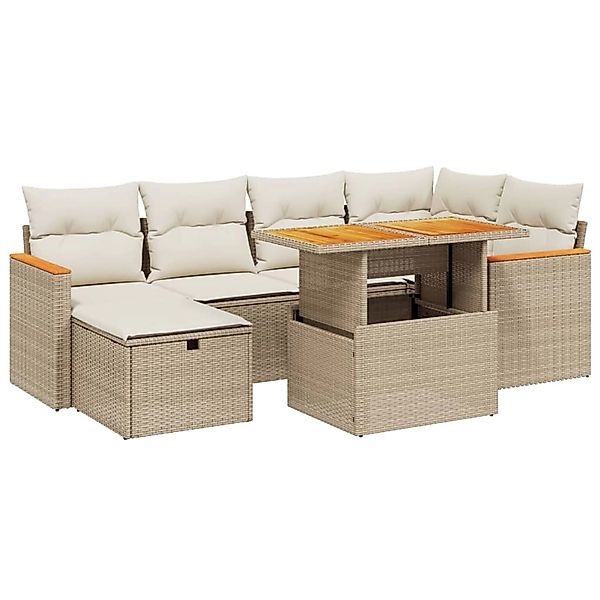 vidaXL 7-Tlg Garten-Sofagarnitur mit Kissen Beige Poly Rattan 3276040 günstig online kaufen