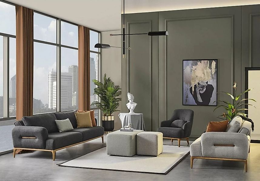 JVmoebel Sofa Sofagarnitur Sofa Sessel 4+3+1 Sitzer Stoff Luxus Grau Wohnzi günstig online kaufen