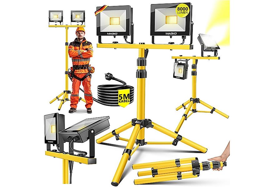 MASKO LED Baustrahler LED Fluter mit Stativ höhenverstellbar bis 202cm, 800 günstig online kaufen