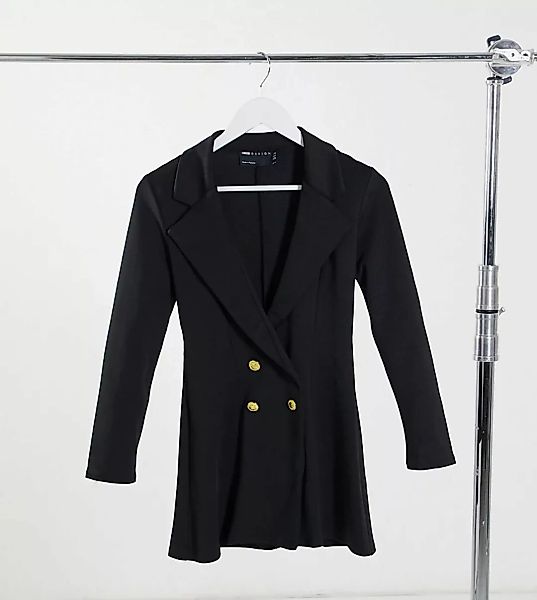ASOS DESIGN Petite – Zweireihiger, glamouröser Blazer aus Jersey-Schwarz günstig online kaufen