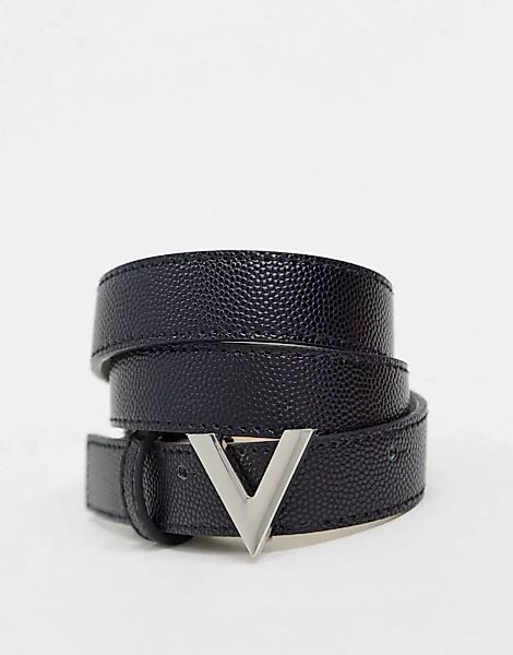 Valentino Bags – Divina – Gürtel in Schwarz mit silberfarbener Schnalle in günstig online kaufen