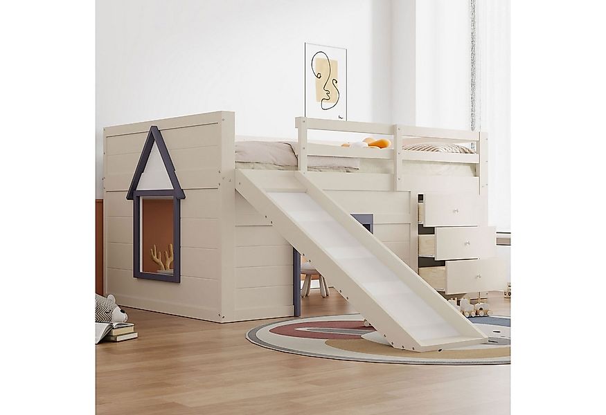 Merax Hochbett mit Rutsche und Stauraum (213 x 145 x 107cm, 1-St., Jugendbe günstig online kaufen