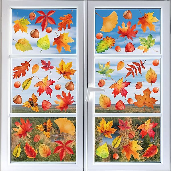 Coonoor Fensterfolie 64 Stück Fensterbilder Herbst, günstig online kaufen