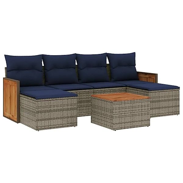 vidaXL 7-Tlg Gartensofa-Set mit Kissen Grau Polyrattan 3227909 günstig online kaufen