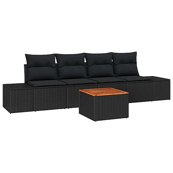vidaXL Garten-Sofa-Set mit Kissen 5-Tlg Schwarz Poly Rattan 3347891 günstig online kaufen