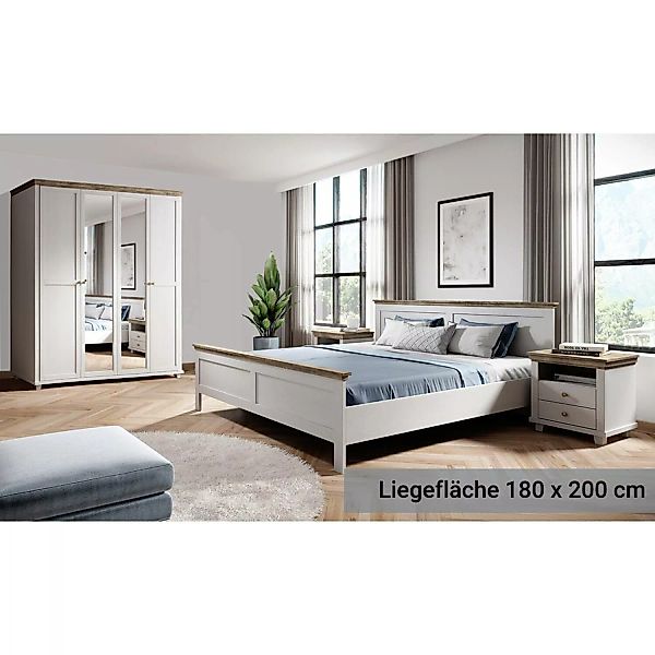 Schlafzimmer Set weiß Landhausstil EPSOM-83 Doppelbett Liegefläche 180 x 20 günstig online kaufen