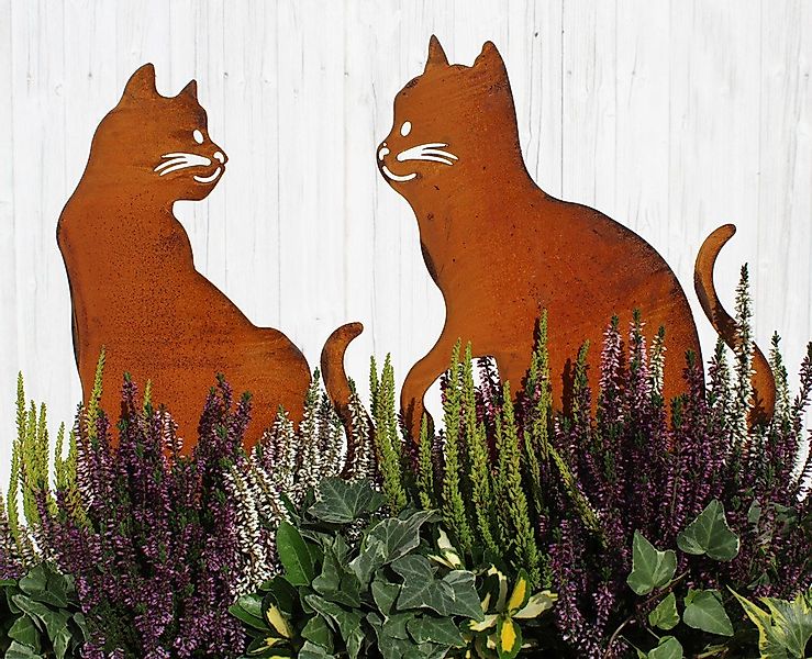 LB H&F Lilienburg Teichfigur 2er SET Katzen Rost Stecker Garten Deko Beet B günstig online kaufen