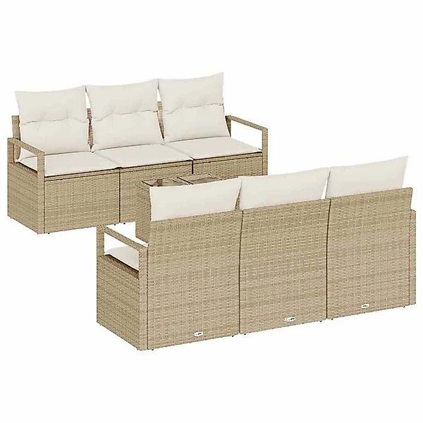 vidaXL Sofa Set mit Kissen 7-Tlg Beige und Creme Poly-Rattan 3346271 günstig online kaufen