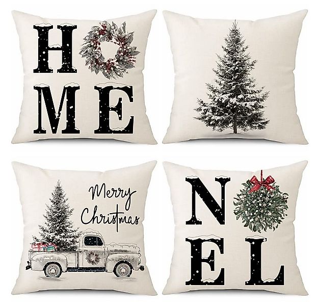 FOUORTUNATE-BEE Kissenbezüge 4er Set Weihnachten Kissenbezüge, Leinen Dekor günstig online kaufen