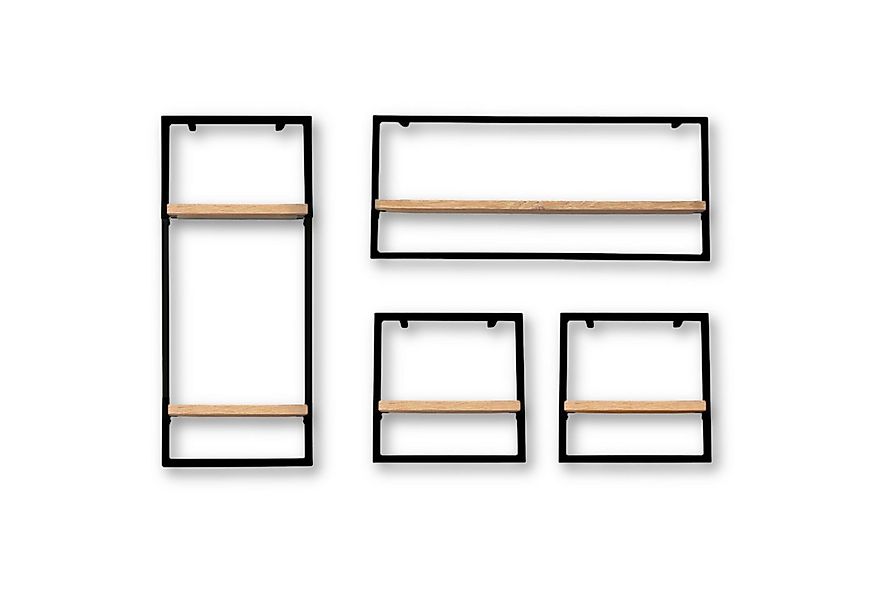 holz4home® Wandregal Eiche Hellgrau mit Metallrahmen Schwarz I Ohne Baumkan günstig online kaufen