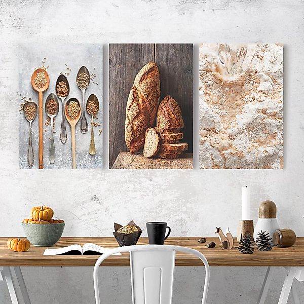 3-teiliges Leinwandbild Küche - Hochformat Brot backen günstig online kaufen