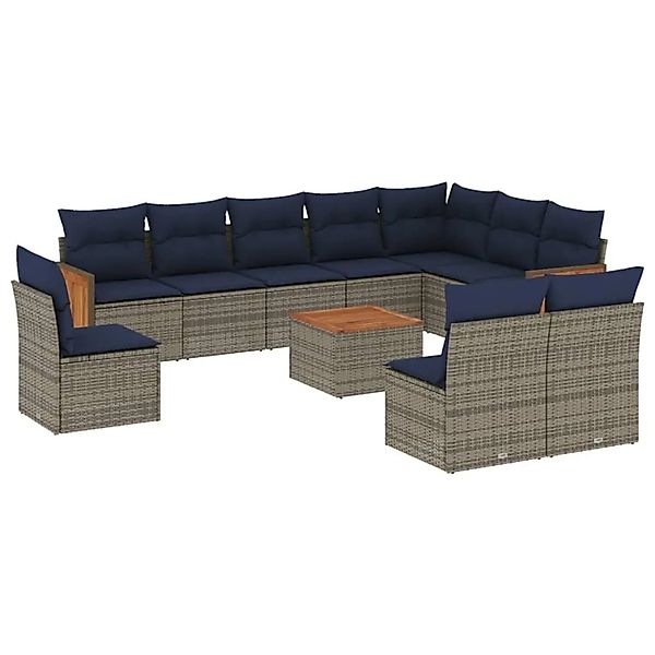vidaXL 11-Tlg Gartensofa-Set mit Kissen Grau Polyrattan 3227762 günstig online kaufen
