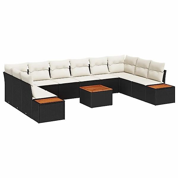 vidaXL Gartensofa-Set mit Kissen 10 Stk Schwarz und Creme Polyrattan 335684 günstig online kaufen
