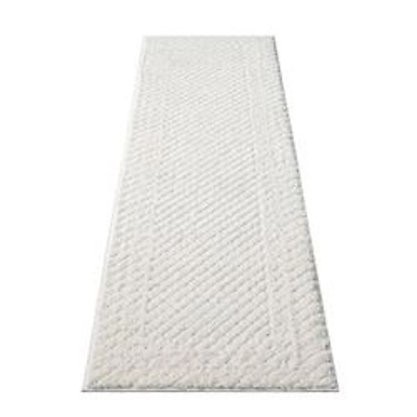 payé Teppich Nara-627 Hochflor 80x300 cm Pastell-Creme Rautenmuster günstig online kaufen