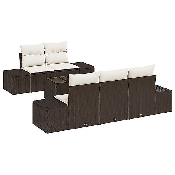 vidaXL Loungesofa 6-Teiliges Garten-Sofa-Set mit Kissen Brauner Poly-Rattan günstig online kaufen