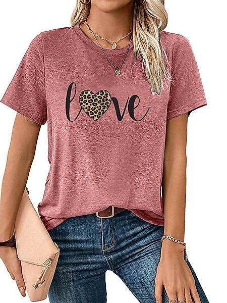 PYL Kurzarmshirt Damen bequemes Sommer Kurzarmbluse Locker Liebe Leopard Pr günstig online kaufen