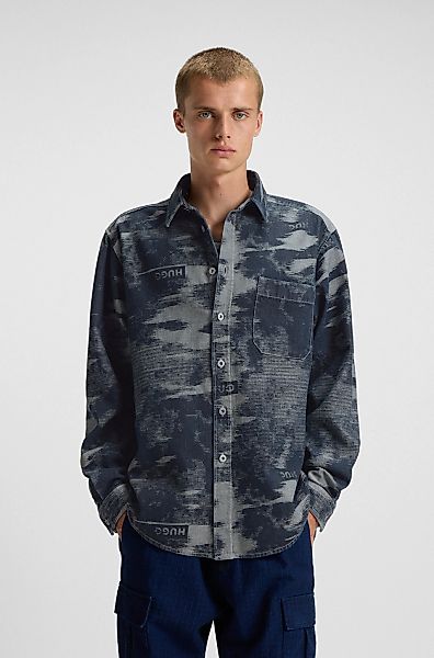 HUGO Blue Langarmhemd "Ebalto", Kentkragen, oversize fit, Jacquard-Muster günstig online kaufen