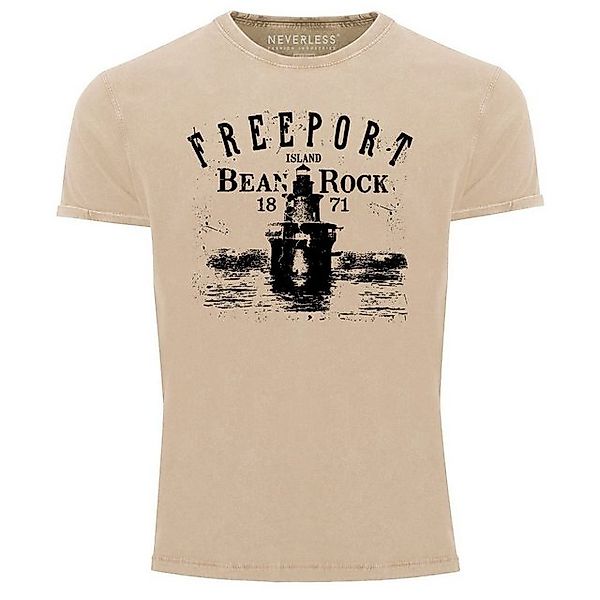 Neverless Print-Shirt Herren Vintage Shirt Retro Print Leuchturm Schriftzug günstig online kaufen