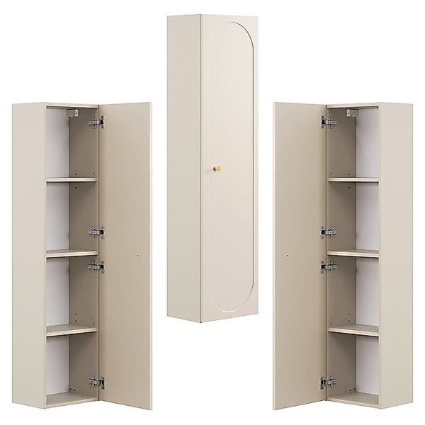 Lomadox Hochschrank DESENZANO-56 Badschrank, 35cm breit, beige mit goldenem günstig online kaufen