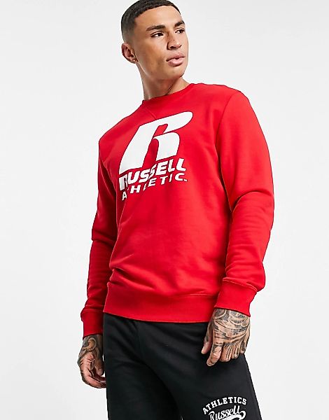 Russell Athletic – Pullover in Rot mit Rundhalsausschnitt und „R“-Logo günstig online kaufen