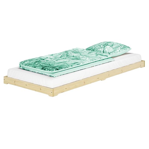 Erst-Holz Extra Flaches Einzelbett Futon Unbehandeltes Holz Loft 90 x 200 c günstig online kaufen