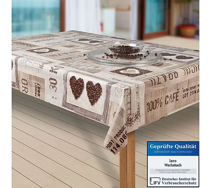 laro Tischdecke Wachstuch-Tischdecken Coffee Herzen braun rechteckig günstig online kaufen