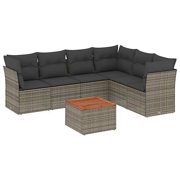 vidaXL 7-Tlg Garten-Sofagarnitur mit Kissen Grau Poly Rattan 3255990 günstig online kaufen