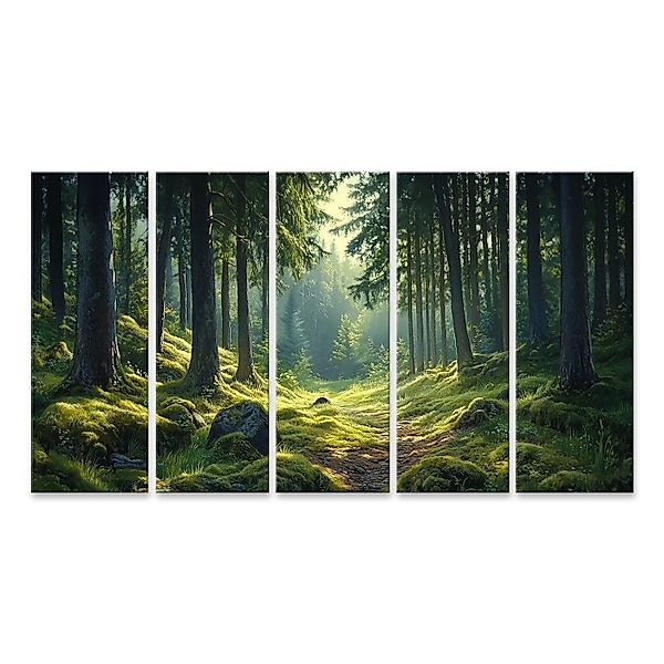 islandburner Leinwandbild Atemberaubender Wald mit Sonnenstrahlen günstig online kaufen