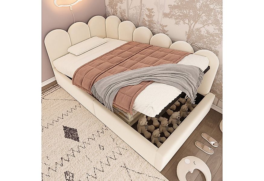 HAUSS SPOLE Polsterbett Daybett 90x200 cm mit hydraulischem Stauraum, Beige günstig online kaufen