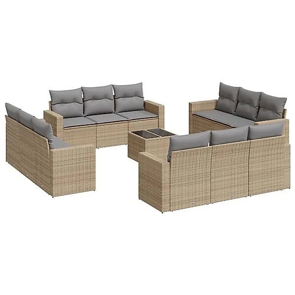 vidaXL 13-Tlg Garten-Sofagarnitur mit Kissen Beige Poly Rattan 3251116 günstig online kaufen