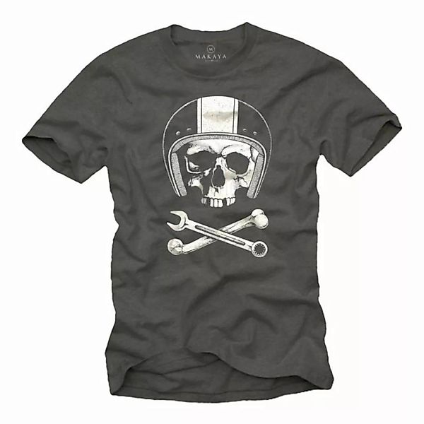 MAKAYA Print-Shirt Herren Motorrad Helm Skull Totenkopf Motiv Männer Gesche günstig online kaufen