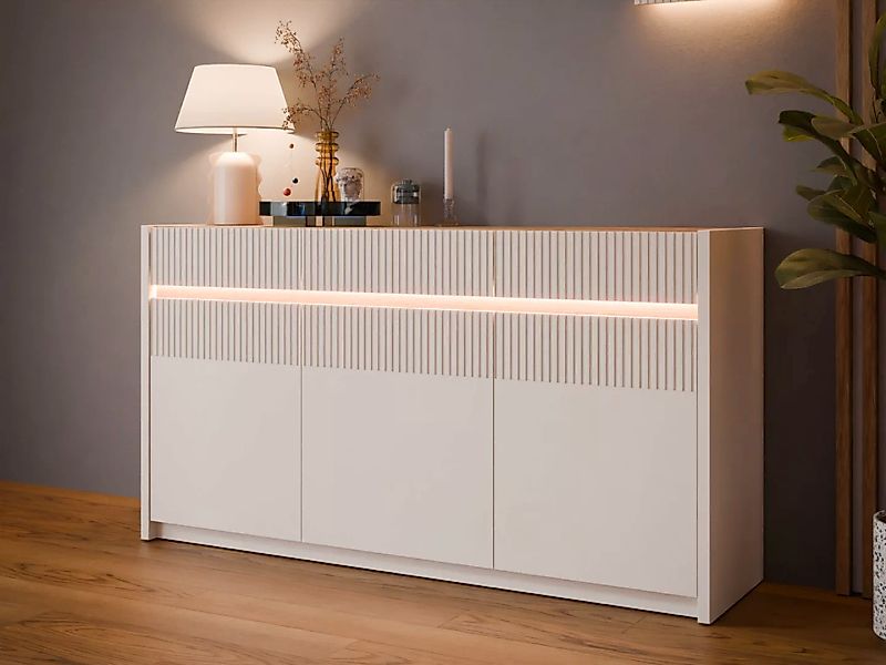 FORTE Sideboard "Oak Squere", Sideboard, Beleuchtung, Soft Close, Lamelleno günstig online kaufen
