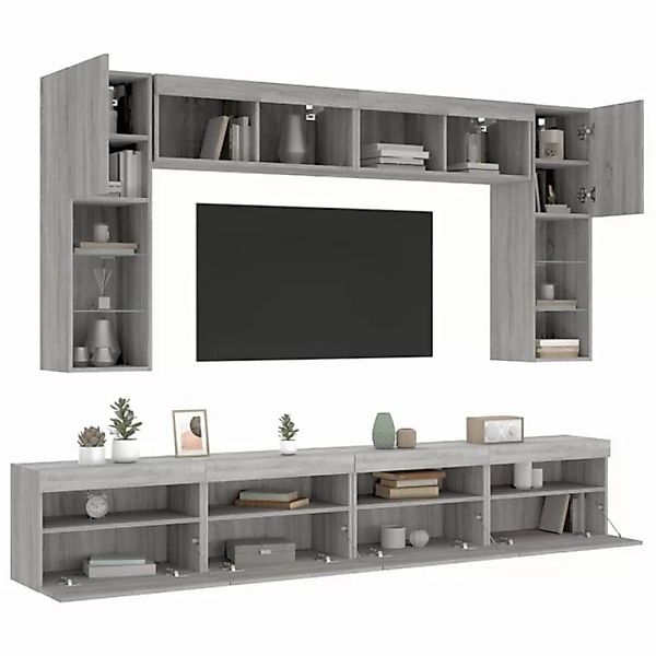 vidaXL TV-Schrank 8-tlg. TV-Wohnwand mit LED-Leuchten Grau Sonoma (1-St) günstig online kaufen