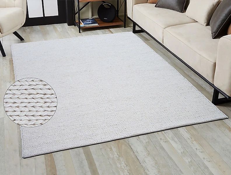 my home Wollteppich »Tonem, Wolle«, rechteckig, 12 mm Höhe, Handweb, Strick günstig online kaufen