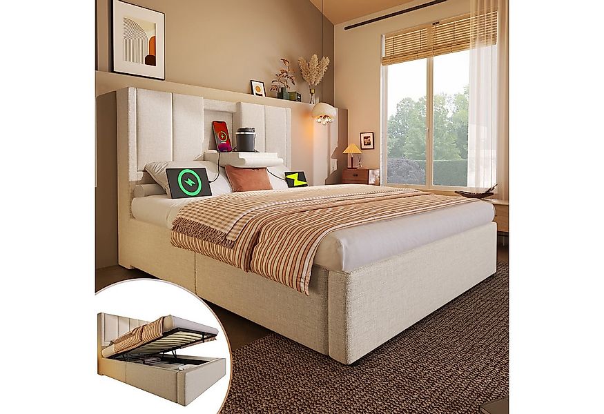 TavilaEcon Boxspringbett Hydraulisches Polsterbett mit verstecktem Becherha günstig online kaufen