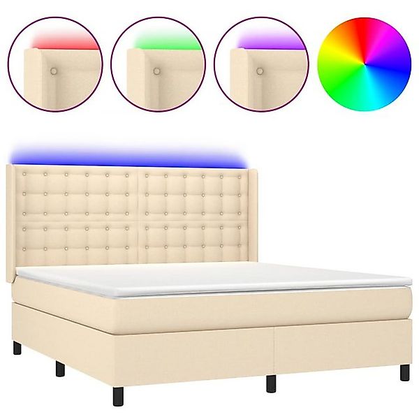 vidaXL Boxspringbett Boxspringbett mit Matratze LED Creme 160x200 cm Stoff günstig online kaufen