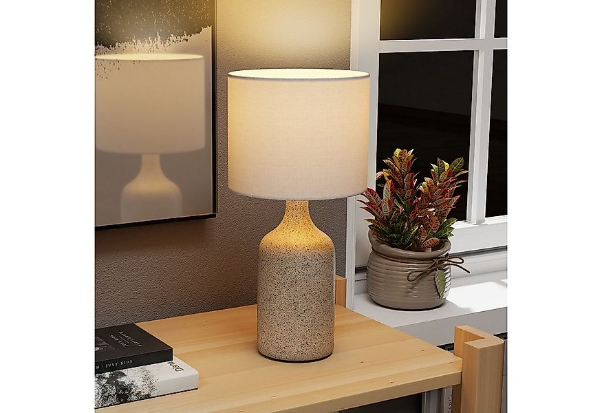 HOMCOM Tischleuchte Nachttischlampe mit Keramiksockel, Leinenschirm, Wippsc günstig online kaufen